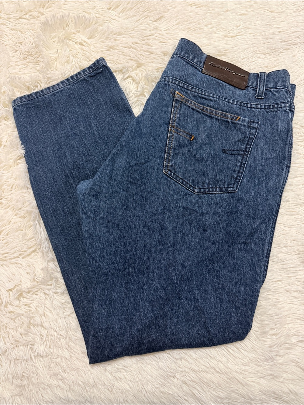 Salvatore Ferragamo Men’s Indigo Blue Relaxed Denim Jeans